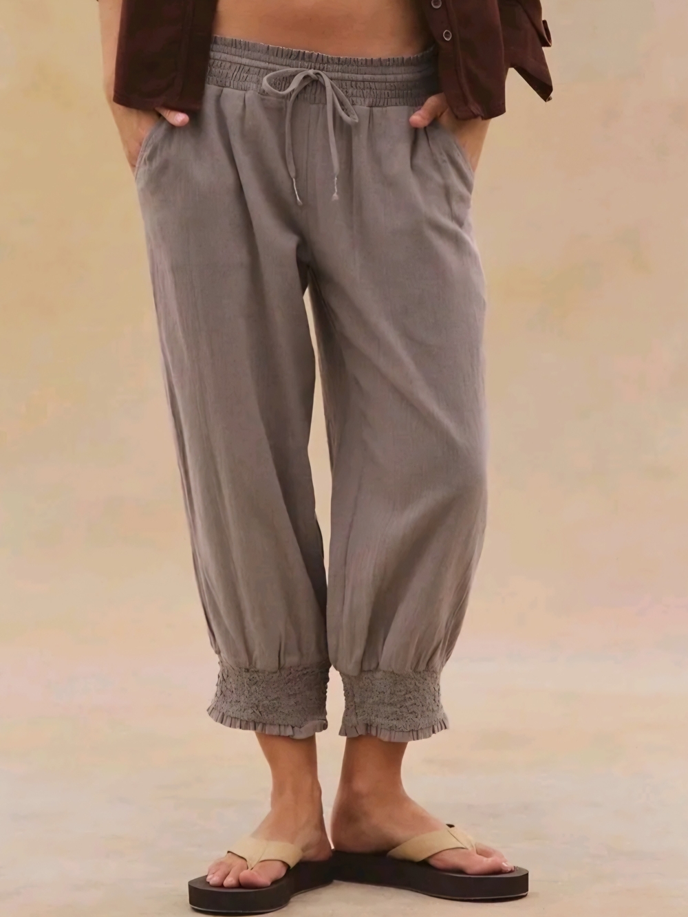 Free People Taye Smocked Cotton Capris Sz S